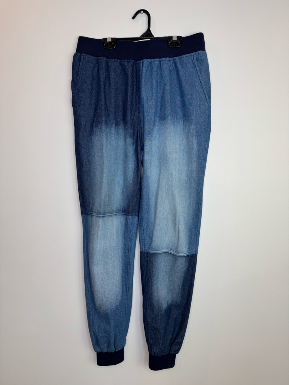 Daya by Zenda Patchwork Light Wash Multi-Tone Denim Joggers with Pockets - XL